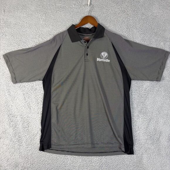 Jagermeister Polo Shirt Mens XL‎ Gray Striped Embroidered Short Sleeve Adult - Picture 1 of 6
